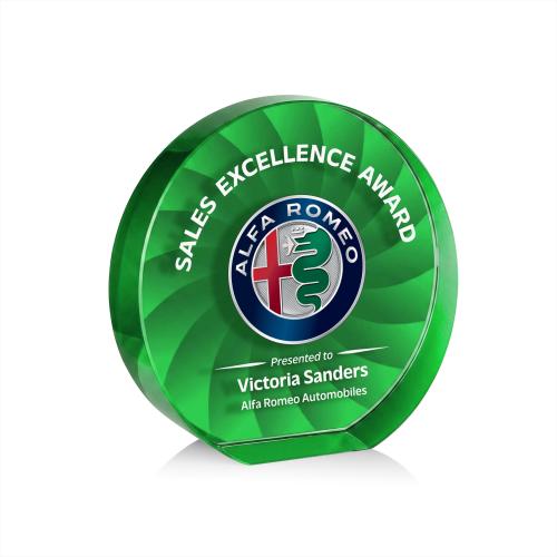 Awards and Trophies - Crystal Awards - Apollo Full Color Green Circle Crystal Award