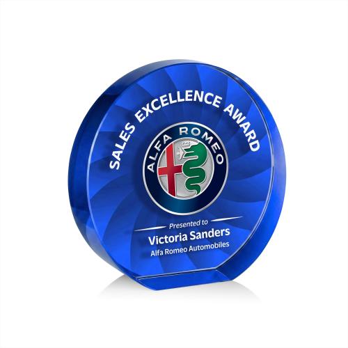 Awards and Trophies - Crystal Awards - Apollo Full Color Blue Circle Crystal Award