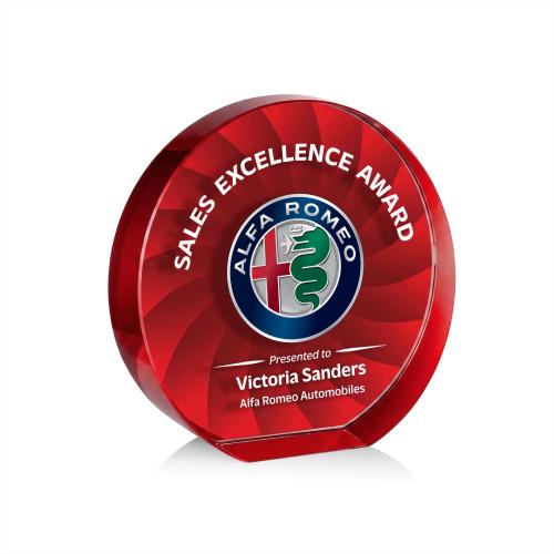 Awards and Trophies - Crystal Awards - Apollo Full Color Red Circle Crystal Award