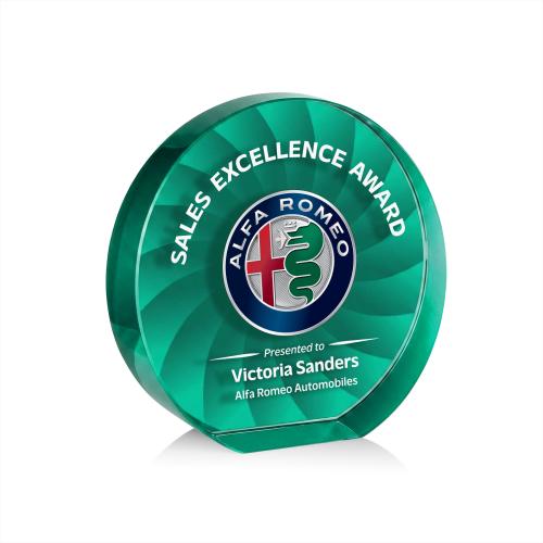 Awards and Trophies - Crystal Awards - Apollo Full Color Teal Circle Crystal Award