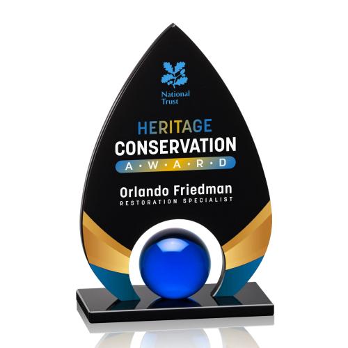 Awards and Trophies - Crystal Awards - Dangerfield Full Color Black Tear Drop Crystal Award