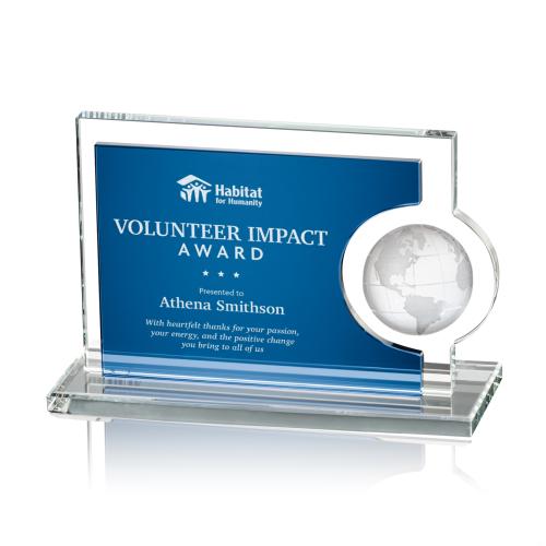 Awards and Trophies - Crystal Awards - Calvina Blue Globe Crystal Award