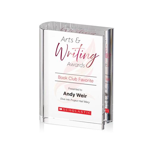 Awards and Trophies - Crystal Awards - Optical Book Full Color Rectangle Crystal Award