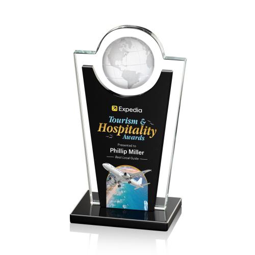 Awards and Trophies - Crystal Awards - Fabiola Full Color Black Globe Crystal Award