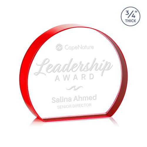 Awards and Trophies - Crystal Awards - Maren Hemisphere Red Circle Crystal Award