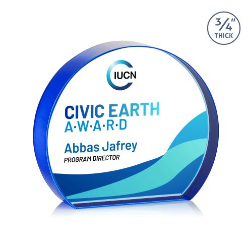 Awards and Trophies - Crystal Awards - Maren Hemisphere Full Color Blue Circle Crystal Award