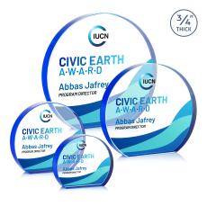 Maren Hemisphere Full Color Blue Circle Crystal Award - Crystal Awards