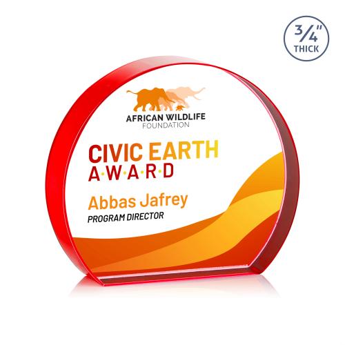 Awards and Trophies - Crystal Awards - Maren Hemisphere Full Color Red Circle Crystal Award
