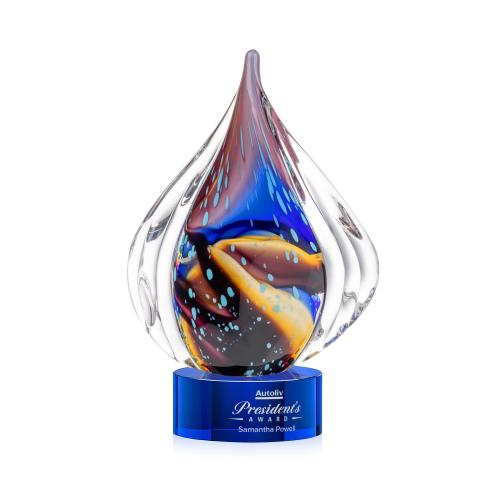 Awards and Trophies - Crystal Awards - Glass Awards - Valentina Blue on Marvel Base Tear Drop Glass Award