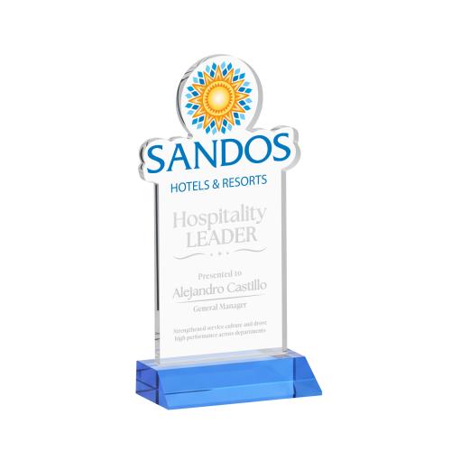 Awards and Trophies - Crystal Awards - EdgeCraft Rectangle on Mitered - Sky Blue (via Air)