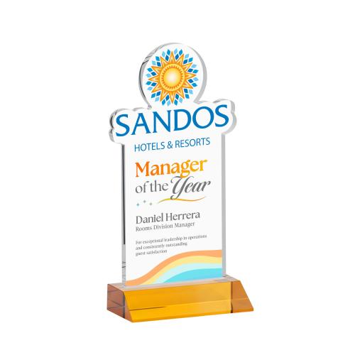 Awards and Trophies - Crystal Awards - EdgeCraft Rectangle Full Color on Mitered - Amber (via Air)