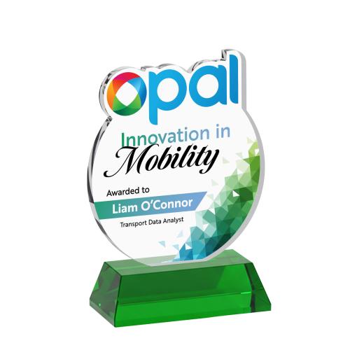 Awards and Trophies - Crystal Awards - EdgeCraft Round Full Color on Hartford - Green (via Air)