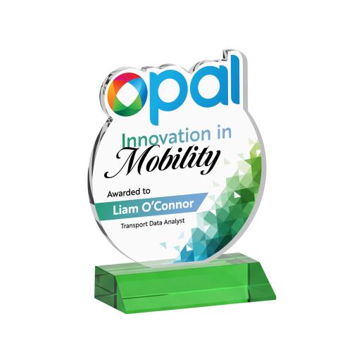 Awards and Trophies - Crystal Awards - EdgeCraft Round Full Color on Mitered - Green (via Air)