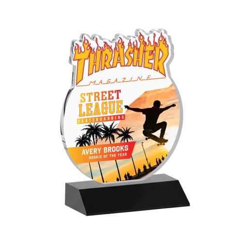 Awards and Trophies - Crystal Awards - EdgeCraft Round Full Color on Mitered - Black (via Air)
