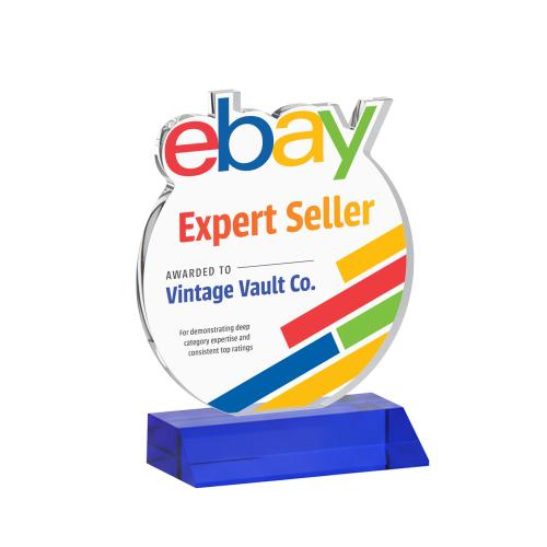 Awards and Trophies - Crystal Awards - EdgeCraft Round Full Color on Mitered - Blue (via Air)