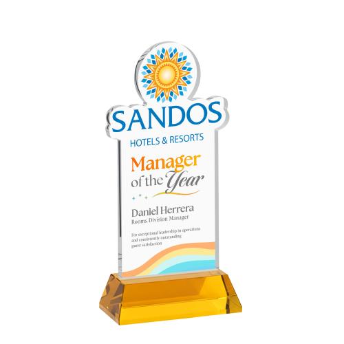Awards and Trophies - Crystal Awards - EdgeCraft Rectangle Full Color on Hartford - Amber (Ocean)