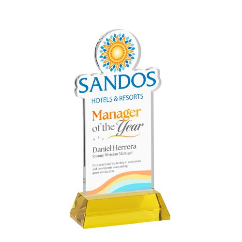 Awards and Trophies - Crystal Awards - EdgeCraft Rectangle Full Color on Hartford - Gold (Ocean)