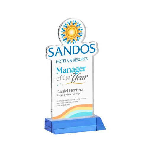 Awards and Trophies - Crystal Awards - EdgeCraft Rect. Full Color on Mitered - Sky Blue (Ocean)