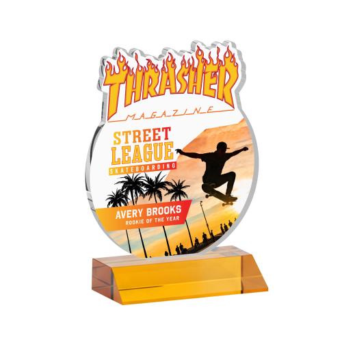 Awards and Trophies - Crystal Awards - EdgeCraft Round Full Color on Mitered - Amber (via Ocean)