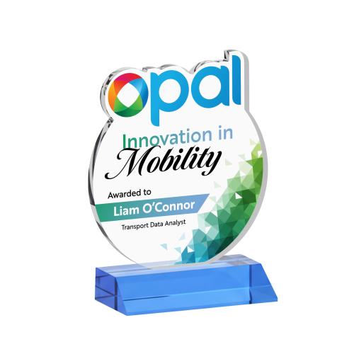 Awards and Trophies - Crystal Awards - EdgeCraft Round Full Color on Mitered - Sky Blue (Ocean)