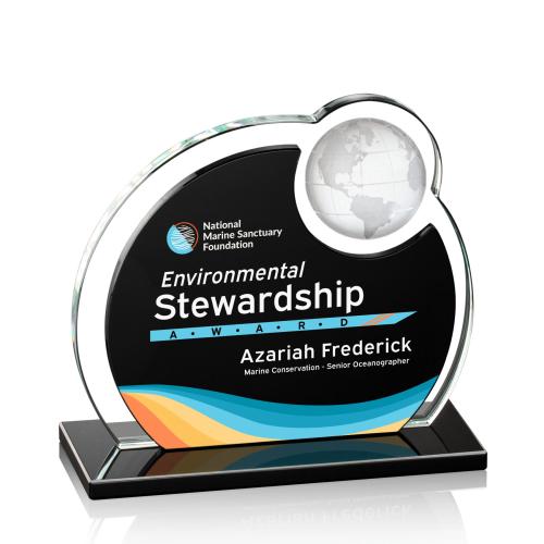Awards and Trophies - Crystal Awards - Riccarda Full Color Black Globe Crystal Award