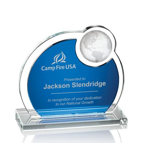 Awards and Trophies - Crystal Awards - Riccarda Blue Globe Crystal Award