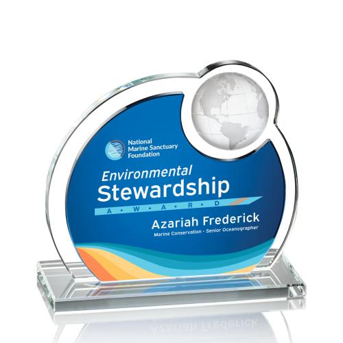 Awards and Trophies - Crystal Awards - Riccarda Full Color Blue Globe Crystal Award