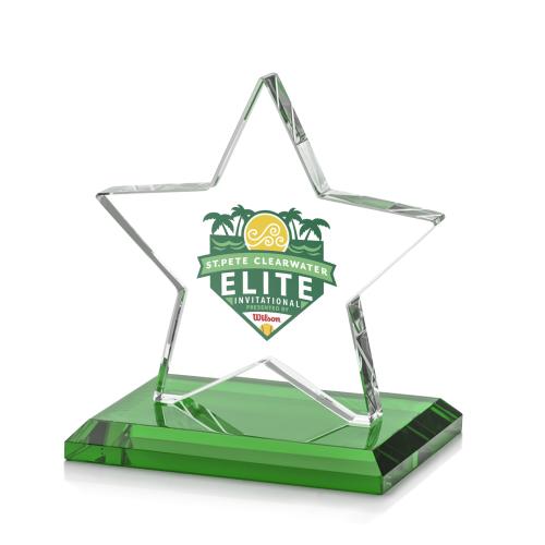 Awards and Trophies - Crystal Awards - Sudbury Full Color Green Star Crystal Award