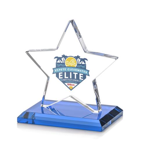 Awards and Trophies - Crystal Awards - Sudbury Full Color Sky Blue Star Crystal Award