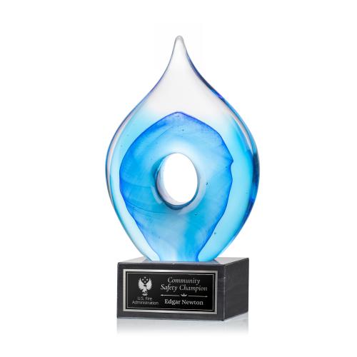 Awards and Trophies - Crystal Awards - Glass Awards - Caspian Tear Drop on Square Marble Glass Award