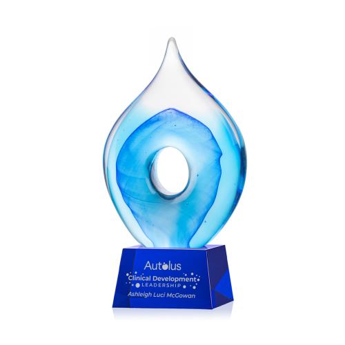Awards and Trophies - Crystal Awards - Glass Awards - Caspian Tear Drop on Robson Blue Glass Award