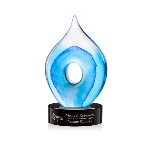 Awards and Trophies - Crystal Awards - Glass Awards - Caspian Tear Drop on Stanrich Black Glass Award