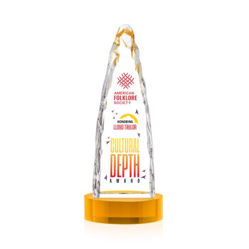 Awards and Trophies - Crystal Awards - Goderich Full Color Amber on Base Peaks Crystal Award