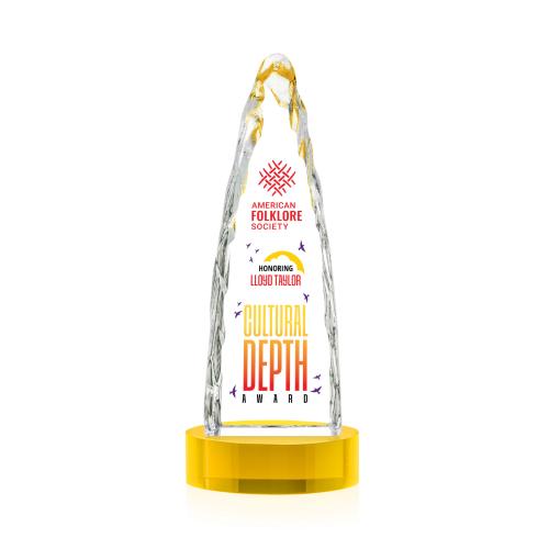 Awards and Trophies - Crystal Awards - Goderich Full Color Gold on Base Peaks Crystal Award