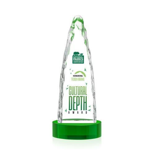Awards and Trophies - Crystal Awards - Goderich Full Color Green on Base Peaks Crystal Award