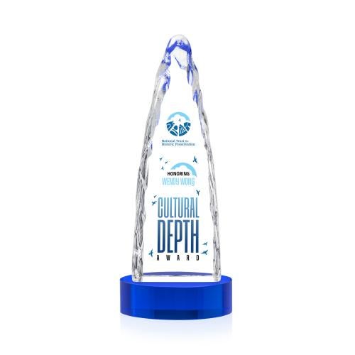 Awards and Trophies - Crystal Awards - Goderich Full Color Blue on Base Peaks Crystal Award