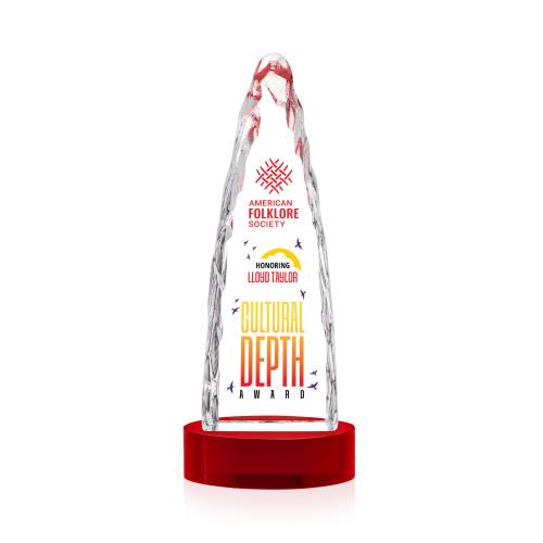 Awards and Trophies - Crystal Awards - Goderich Full Color Red on Base Peaks Crystal Award