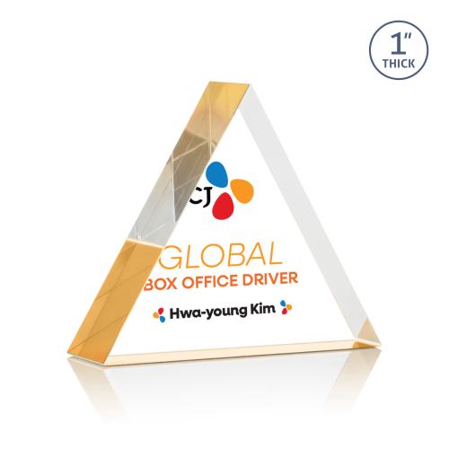 Awards and Trophies - Acrylic Awards - Spartan Triangle Full Color Gold Acrylic Award