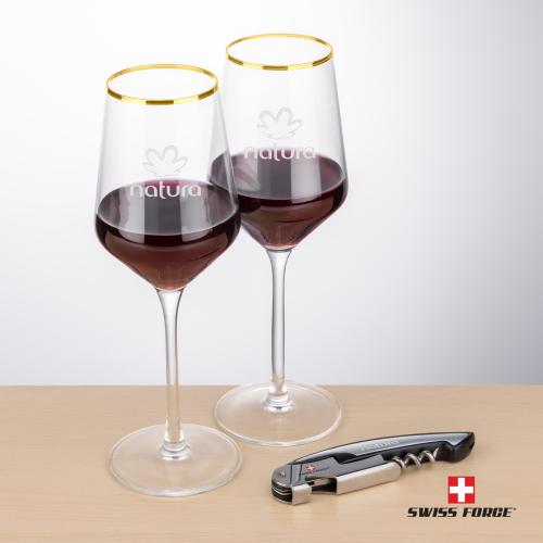 Corporate Gifts - Barware - Gift Sets - Swiss Force&reg; Opener & Tucson Gold Rim Wine