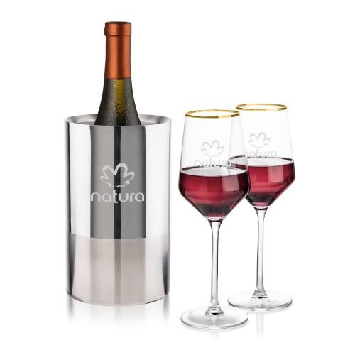 Corporate Gifts - Barware - Gift Sets - Catania Wine Cooler & Tucson Gold Rim Wine Set