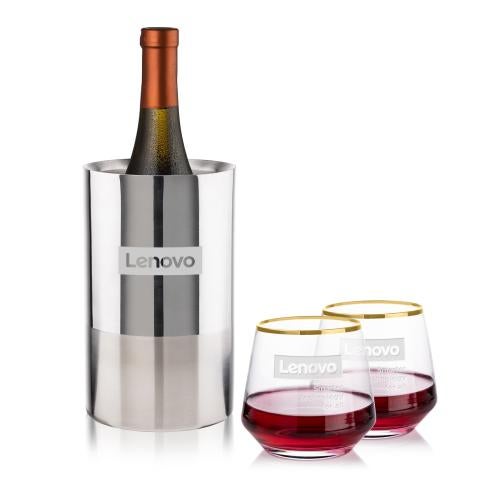 Corporate Gifts - Barware - Gift Sets - Catania Wine Cooler & Tucson Gold Rim Stemless Wine