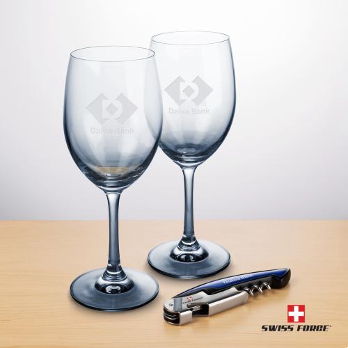 Corporate Gifts - Barware - Wine Glasses - Swiss Force&reg; Wine Tool & 2 Soudan Smoke Wine