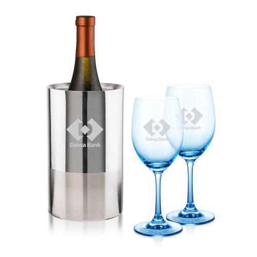 Corporate Gifts - Barware - Wine Glasses - Catania Wine Cooler & Soudan Blue Wine