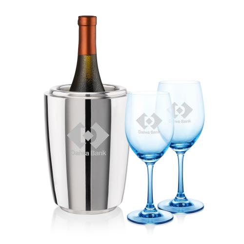 Corporate Gifts - Barware - Wine Glasses - Pescara Wine Cooler & Soudan Blue Wine