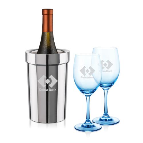 Corporate Gifts - Barware - Wine Glasses - Milano Wine Cooler & Soudan Blue Wine