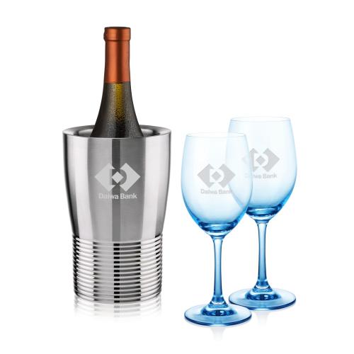 Corporate Gifts - Barware - Wine Glasses - Genoa Wine Cooler & Soudan Blue Wine