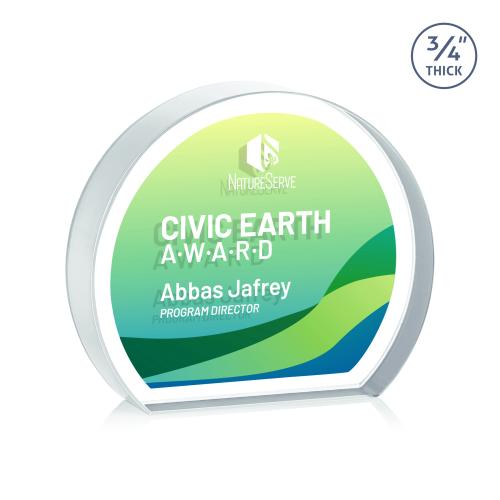 Awards and Trophies - Crystal Awards - Maren Hemisphere Full Color Double Sided Clear Circle Crystal Award