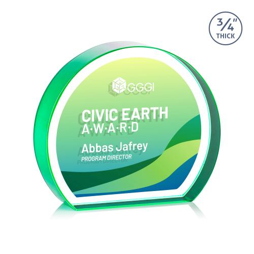 Awards and Trophies - Crystal Awards - Maren Hemisphere Full Color Double Sided Emerald Circle Crystal Award