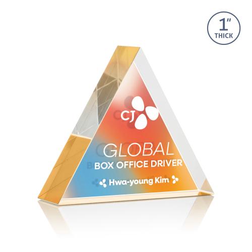 Awards and Trophies - Acrylic Awards - Spartan Triangle Full Color Double Sided Gold Acrylic Award