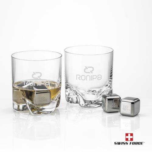 Corporate Gifts - Barware - Gift Sets - Swiss Force&reg; S/S Ice Cubes & 2 Hillcrest OTR